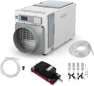 AprilAire E080 Whole House Dehumidifier for Basement & Crawl Space – 80-Pint High-Capacity Commercial Dehumidifier for Homes Up to 4,400 Sq. Ft. with Pump, Drain Hose, & Hanging Kit for DIY Install