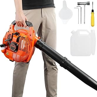 Cordless Petrol Garden Leaf Blower, Portable Handheld Snow Grass Lawn Blowers Vacuum 26cc 7500Rpm 2 Stroke Air Cooled Engine, Leaf Blower for Clearing Garden, Blowing Leaves, Wood Chips Orange