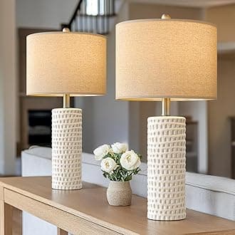 PORTRES 24" Farmhouse Ceramic Table Lamp Set of 2 for Bedroom Living Room White Desk Decor Bedside Lamps for Study Room Office Dorm Modern Accent Nightstand Lamp End Table Lamps