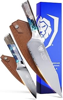 Dalstrong 2 Piece Knife Set - Chef Knife 8 inch & Paring Knife 4 inch - Valhalla Series - Premium 9CR18MOV HC Steel - Celestial Resin & Wood Handle - Razor Sharp - Essential Set - Leather Sheath
