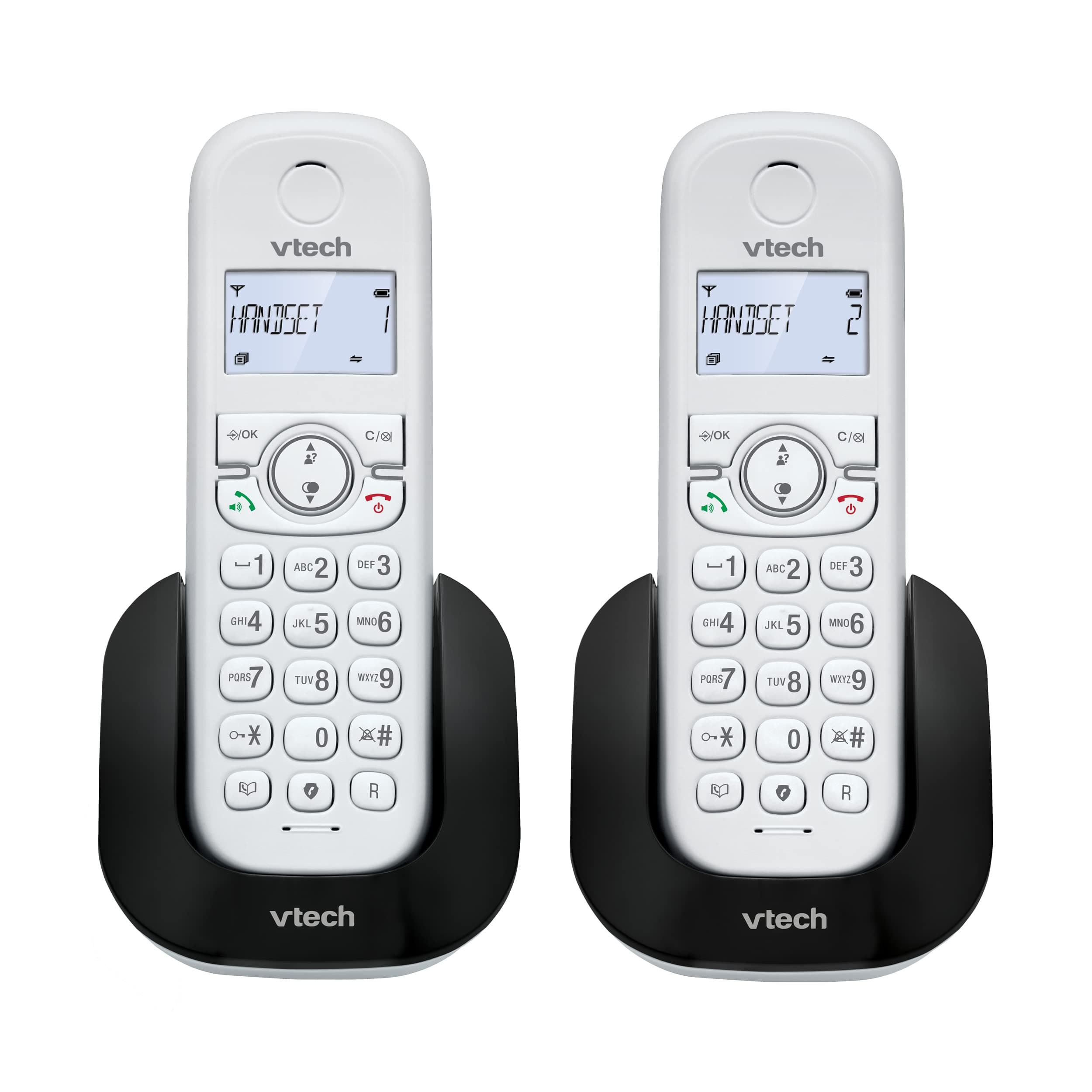 VTech CS1501 2-Handset Dual-Charging DECT Cordless Phone with Call Block, Caller ID/Call Waiting, Handsfree Speakerphone, Backlit Display and Keypad