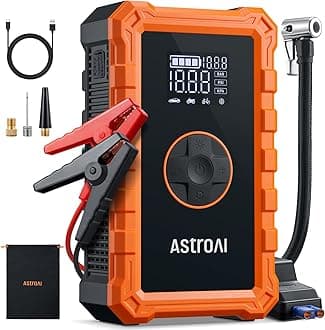AstroAI S8 Air Jump Starter with Air Compressor, 1500A Car Battery Jumper Starter Portable (6.0 Gas/3.0L Diesel) with 150PSI Cordless Auto-Shutoff Tire Inflator, 12V Battery Charger Booster(Orange)