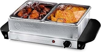 Electric Buffet Server with 2 Warming Pan, Portable Food Warmer for Catering, Party, Entertaining and Holiday, Stainless Steel Chafing Dish Set with Temperature Control, Silver FW152S, 2 Trays