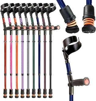 Flexyfoot Shock Absorbing Soft Grip Double Adjustable Crutch - Improves Safety, Improves Grip, Reduces Shocks & Jarring – Single - Blue