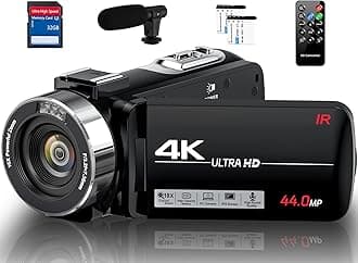 4K Video Camera Camcorder Ultra 44MP Vlogging Camera for YouTube 18X Digital Zoom Camcorder 3.0" IPS Screen IR Night Vision with External Mic, Controller, 2 Batteries and 32G SD Card