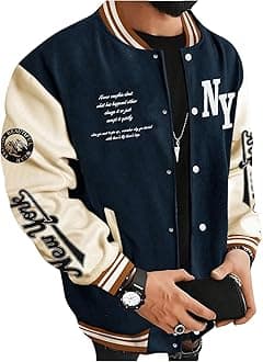 Men's Varsity Jacket Color Block Letter Graphic Long Sleeve Baseball Jacket Bomber Coat