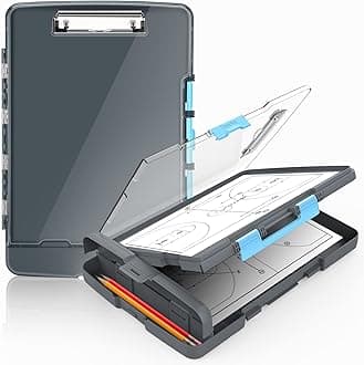 Sooez Clearview Clipboard with 2 Storage, Heavy Duty Clip Boards 8.5x11 with Storage, Dry Erase Coach Clipboard with Pen Holder & Real Hinge, High Capacity Plastic Clipboard Case with Low Profile Clip