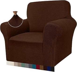 Granbest High Stretch Armchair Covers Super Soft Chair Covers for Living Room Jacquard Sofa Cover for Dogs Non Slip Chair Slipcover with Arms Furniture Protector (1 Seater, Chocolate)