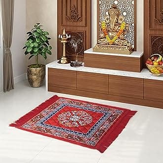 AAZEEM Prayer Mat | Velvet Aasan Mat | Meditation Prayer Carpet Mat | Pooja Aasan Mat |Traditional Prayer Mat |Medium Size |Red Color|