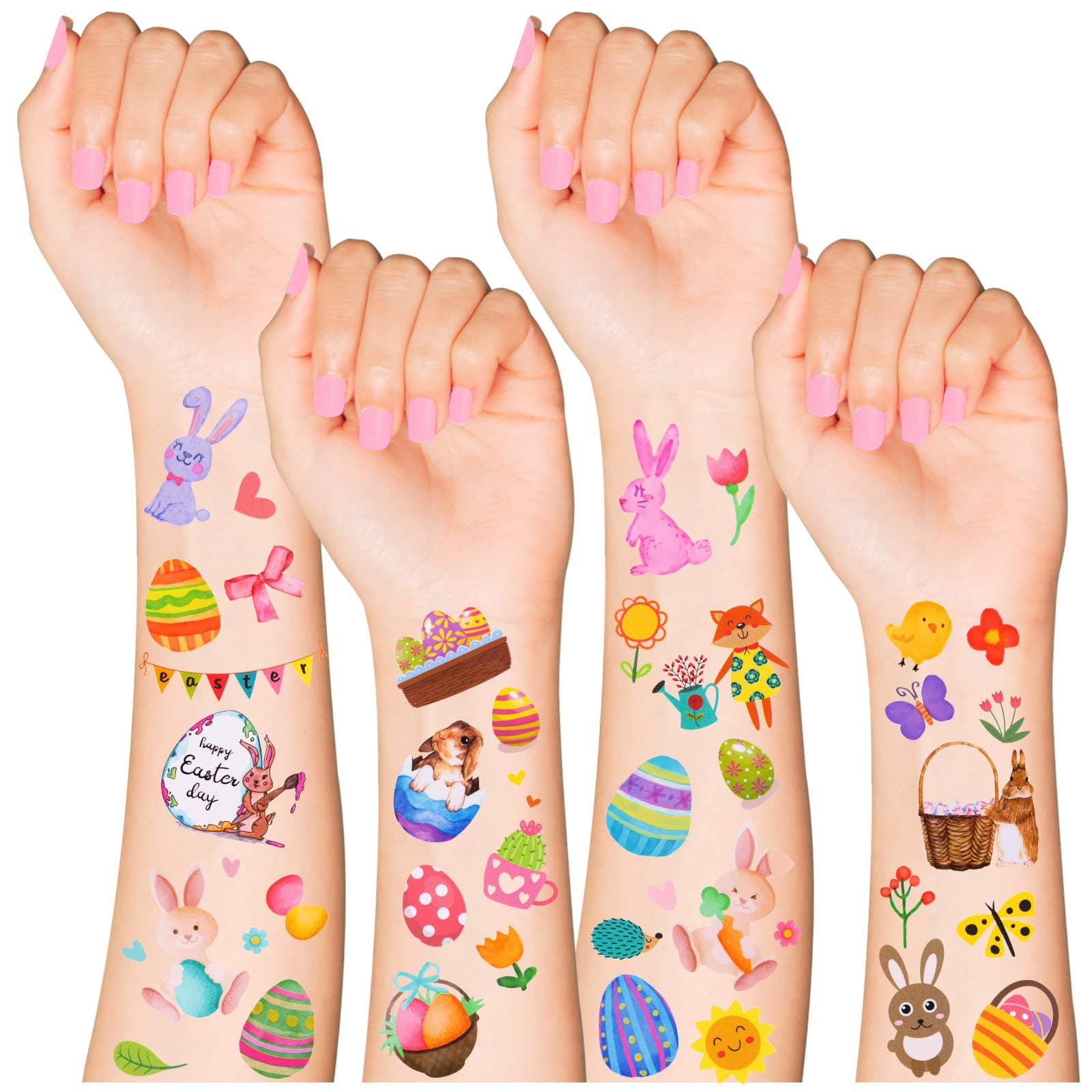 Easter Temporary Tattoos for Kids, 20 Sheets Easter Bunny Basket Colored Eggs Stickers for Easter Party Presents Supplies