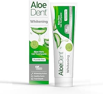 Whitening Aloe Vera Toothpaste Fluoride Free, Natural Action, Vegan, Cruelty Free, SLS Free, Naturally White, Healthy Gums, 100 ml, packaging may vary