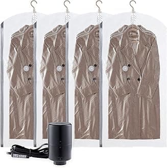 TAILI Hanging Vacuum Storage Bags with Electric Pump, Vacuum Seal Bags for Clothing Travel, Space Saver Closet Organizer for Clothes, Coats, Suits and Jackets, 4 Long(53x28 in)