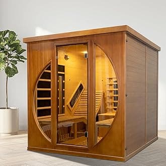 Far Infrared Home Sauna Room, Luxurious Canadian Red Cedar Sauna with 2 Oversize Recliners, 220V, 3400 W, 9 Heating Element, Bluetooth Speakers, Ceiling Chromotherapy, Oxygen Bar, Low EMF