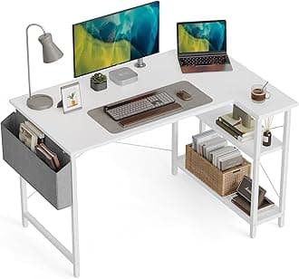 CubiCubi 120 cm L Shaped Computer Desk with Storage Shelves, Home Office Corner Desk Study Writing Table, White