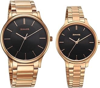 Sonata Pair Quartz Analog Black Dial Stainless Steel Strap Watch for Couple_7710587050WM01