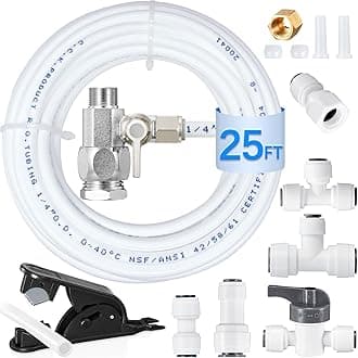 Refrigerator Water Line Kit - Food Grade Fridge Ice Maker Water Installation Kit,1/4 In O.D. 25 FT Water Tubing with Feed Water Adapter and Quick Fittings for RO Filter System,Refrigerator,Ice Maker
