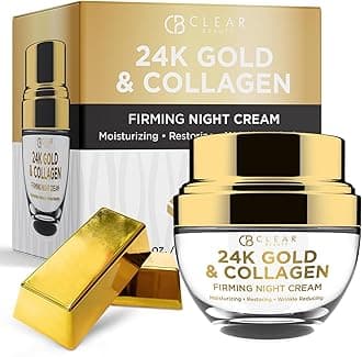Clear Beauty 24K Gold & Collagen Night Face Moisturizer - Reduces Age Spots, Fine Lines & Wrinkles, Lifting & Firming Night Cream, Korean Skin Care - All Skin Types