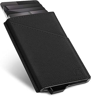 Card Holder Wallet, Vegan Leather Wallets, RFID for Men, Minimalist Credit Holders, Pop-up Metalic Slim (Black)