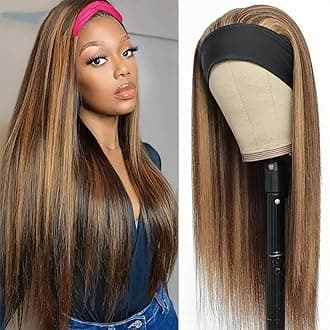 Ombre Headband Wig Human Hair Straight 22 Inch Glueless #2/30 Highlight Colored 150% Density Brazilian Virgin Straight Human Hair Headband Wigs for Black Women