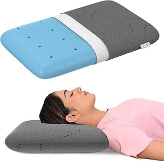 MY ARMOR Ventilated Cool Gel Memory Foam Pillow | 2 Years Warranty | Orthopedic Pillows for Neck Pain Relief, Standard Size - 4 Inch High with Grey Colour Pillow Cover - Set of 1