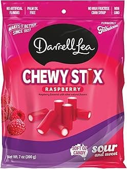 Darrell Lea Fabulicious Sour Candy Stix, Soft and Tangy, No Artificial Flavors, Palm Oil Free, Made in Australia, Shareable (Sour Raspberry, 7 Ounce (Pack of 1))
