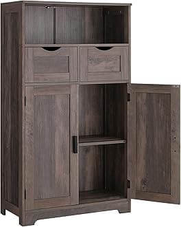 Iwell Storage Cabinet with Adjustable Shelf, Bathroom Cabinet with Doors, Cupboard, Kitchen Pantry Cabinet, Floor Cabinet for Living Room, Home Office, Dark Gray