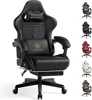 GTPLAYER Gaming Chair with Speakers, Video Game Chairs with Footrest, PC Gamer Chairs for Adults - Padded High Back Ergonomic Reclining Silla Gamer, Linkage Armrest, Ace Pro, Green