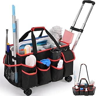 yookee home Cleaning Caddy for Cleaning Supplies Organizer Cleaning Carts on Wheels Cleaner Caddy for Cleaning Products Cleaning Tools Organizer Rolling Cleaning Bag for Housekeepers