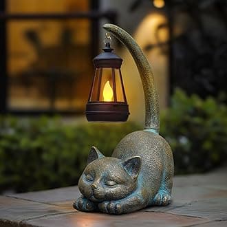 MININOVA Solar Garden Statue Cat with Solar Lantern, Bronze