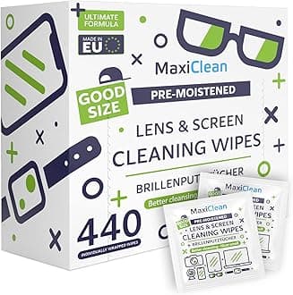 MAXI CLEAN Lens Wipes - 440 Pre-moistened Eyeglass Cleaning Wipes - Cleaner for Glasses, Laptops Screens, Binoculars, Optical Lens, Watch Screens, Made in Europe