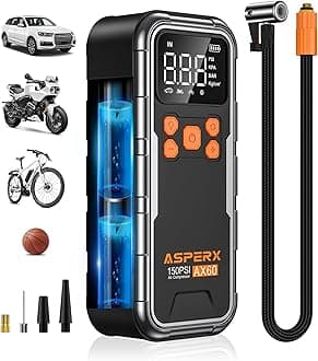 Tire Inflator Portable Air Compressor, 150PSI Cordless Air Pump for Car Tires, 3X Faster Air inflator Tire Pump with Digital Pressure Gauge and Emergency LED Light for Motorcycle Bike Ball Car