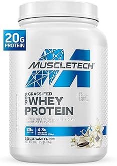 Grass-Fed Whey Protein Powder (Deluxe Vanilla, 1.8 lb) - Smoothie & Milkshake Mix Supports Muscle Gain & Recovery - 20g Protein - Non-GMO & Gluten-Free