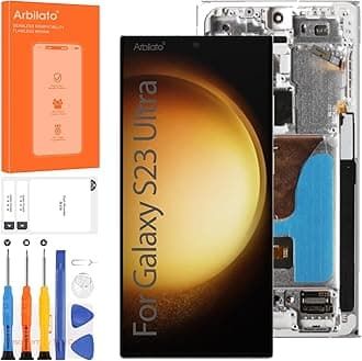 OLED Screen for Samsung S23 Ultra Screen Replacement for S23 Ultra LCD Screen SM-S918B Touch Display Digitizer Assembly Repair Parts with Frame(with Fingerprint Function)(Only Fit US Version) (Sliver)
