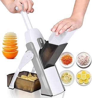 Masthome Mandoline Slicer for Kitchen, 5-in-1 Vegetable Chopper, Thickness Adjustable Kitchen Mandolin with Suction Cups & Safety Guard for Potatoes and Tomatoes, Onion Dicer, Easy Clean and Storage
