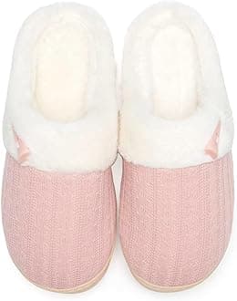 Women's Slip on Fuzzy Slippers Memory Foam House Slippers Outdoor Indoor Warm Plush Bedroom Shoes Scuff with Faux Fur Lining
