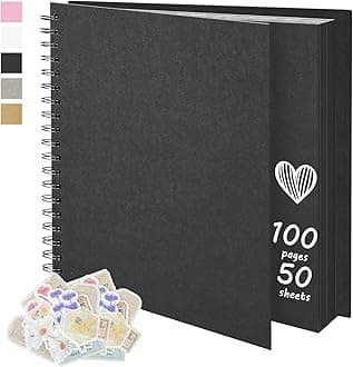10X10 Inch DIY Scrapbook Photo Album, Kraft Blank Paper Scrap Book 100 Pages Memory Book for Wedding Family, Black