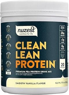 Nuzest - Pea Protein Powder - Clean Lean Protein, Premium Vegan Plant Based, Dairy Free, Gluten Free, GMO Free, Naturally Sweetened Protein Shake, Smooth Vanilla, 20 Servings, 1.1 lb