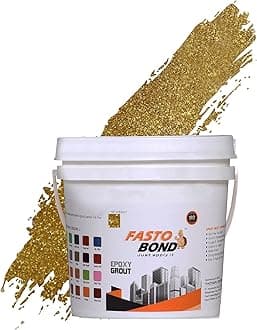 Resin Epoxy Grout - 1 Kg-3 Kg & 5 Kg - Full_Glitter-Sparkle Colors Tile Grout_Fastobond | 3 Components Only | Premixed Glitter For Uniform Finish (1 Kg, Sp. Golden), 1 Bucket