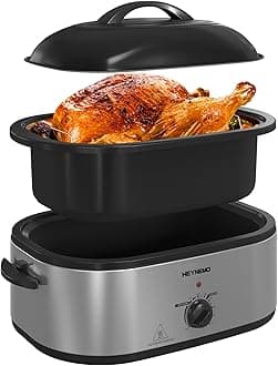 Roaster Oven 20 Quart, Electric Turkey Roaster Oven with Self-Basting Lid, Removable Pan and Rack, Full-Range Temperature, Powerful 1450W, Stainless Steel, Silver