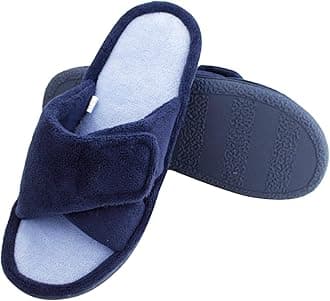 Magtoe Adjustable House Slippers for Women Memory Foam Soft Indoor Shoes Coral Fleece Lined Open Toe Home Slip on Slides Sandals All Seasons