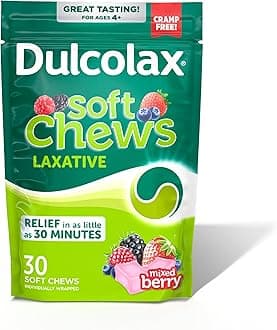 Dulcolax Saline Laxative Soft Chews, Fast-Acting Laxative, Gentle Constipation Relief, Mixed Berry Flavor, Magnesium Hydroxide 1200 mg, 30 Count, Occasional Constipation.