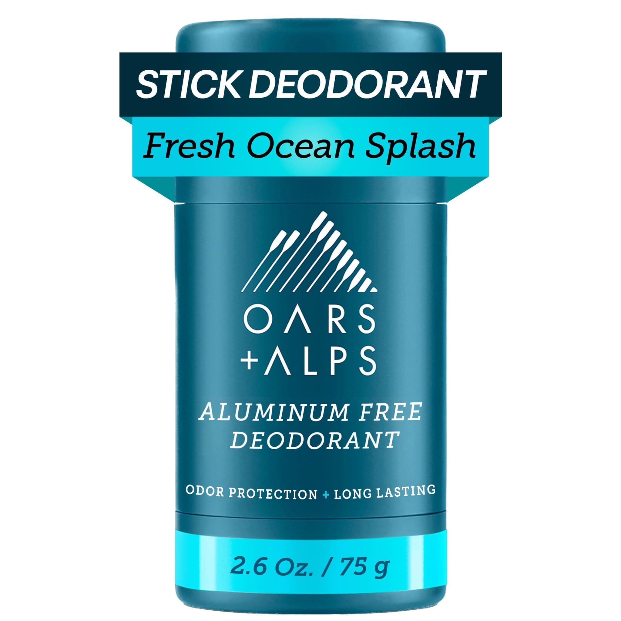 Oars + Alps Aluminum Free Deodorant for Men | Long Lasting Odor Protection, Clear & Free of White Residue, Anti-Chafing Smooth Glide, Dermatologist Tested, Fresh Ocean Splash, 1pk, 2.6oz