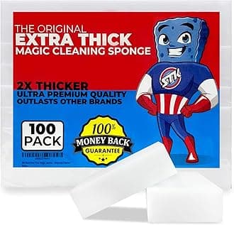 STK Extra Thick Magic Cleaning Sponges - Eraser Sponge For All Surfaces - Double Thickness - Kitchen-Bathroom-Furniture-Leather-Car-Steel - Just Add Water - Melamine - Universal Cleaner by Swisstek