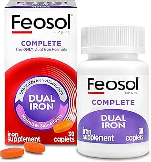 Feosol Complete Iron Supplement Caplets, Bifera Iron for High Absorption, Heme and Non-Heme Dual Action Minimizes Side Effects, 1 Per Day, for Energy and Immune System Support, 30 Count (Pack of 36)