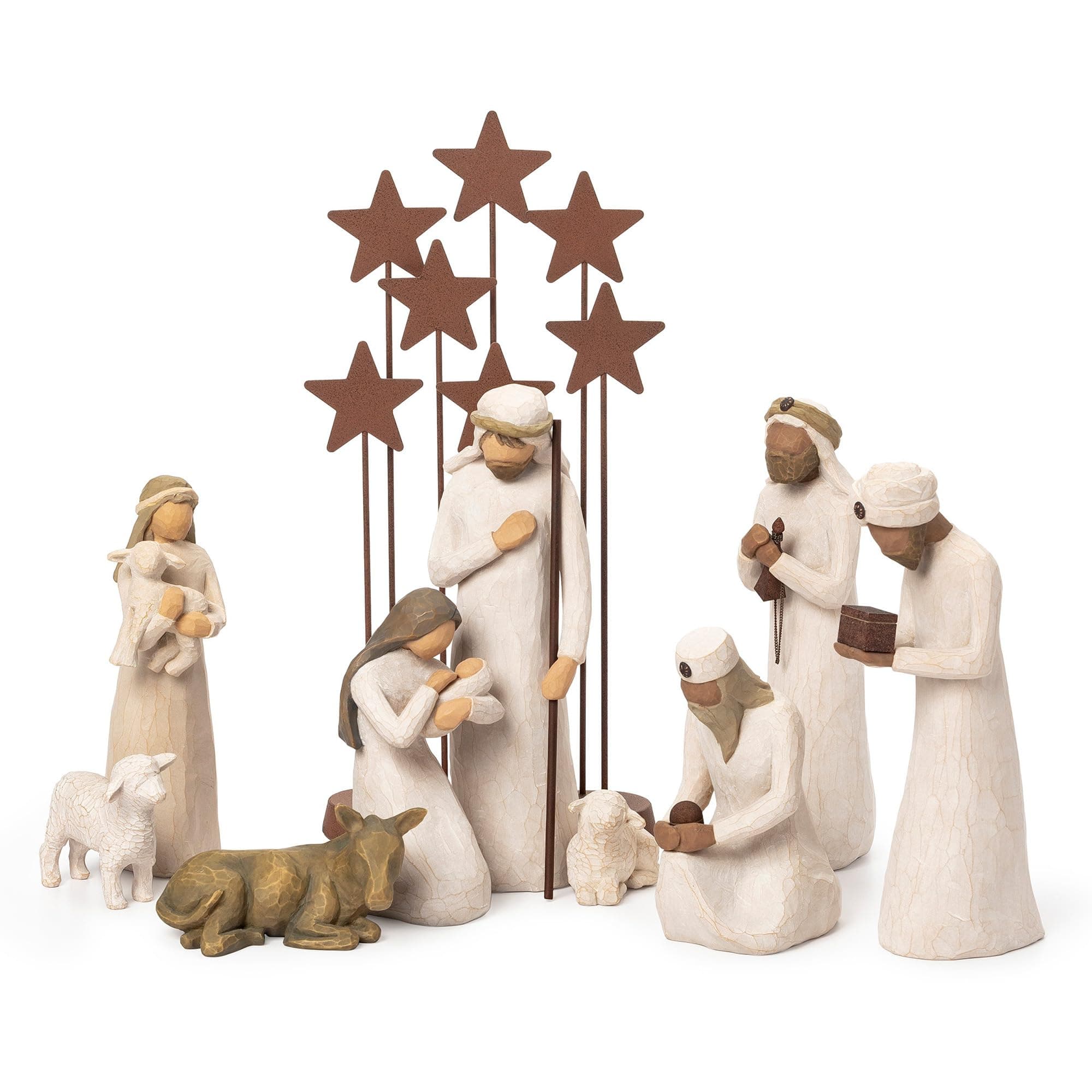 Willow Tree Nativity Starter Figures with The Three Wisemen Plus Metal Stars, 10-Piece Set