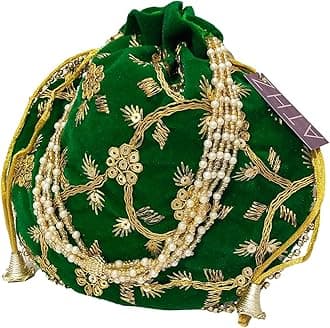 Potli Bag Velvet for ladies traditional Indian Wristlet women handbags with Drawstring Ethnic Embroidery Fashion Potli