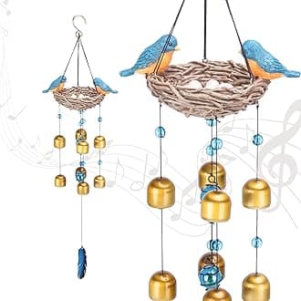Blue Bird Wind Chime - 27.5" Wind Bell Valentine's Day Gift for Outside Indoor Resin Decorative Metal Bronze Mobile Wind Chime Memorial Sympathy Gift for Home, Outdoor, Yard, Patio,Garden Decor