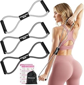 RENRANRING Figure 8 Fitness Resistance Bands with Handles - Exercise Tube Band Set of 3 for Arm and Shoulder Stretch, Rope 8 Word Elastic for Women and Men