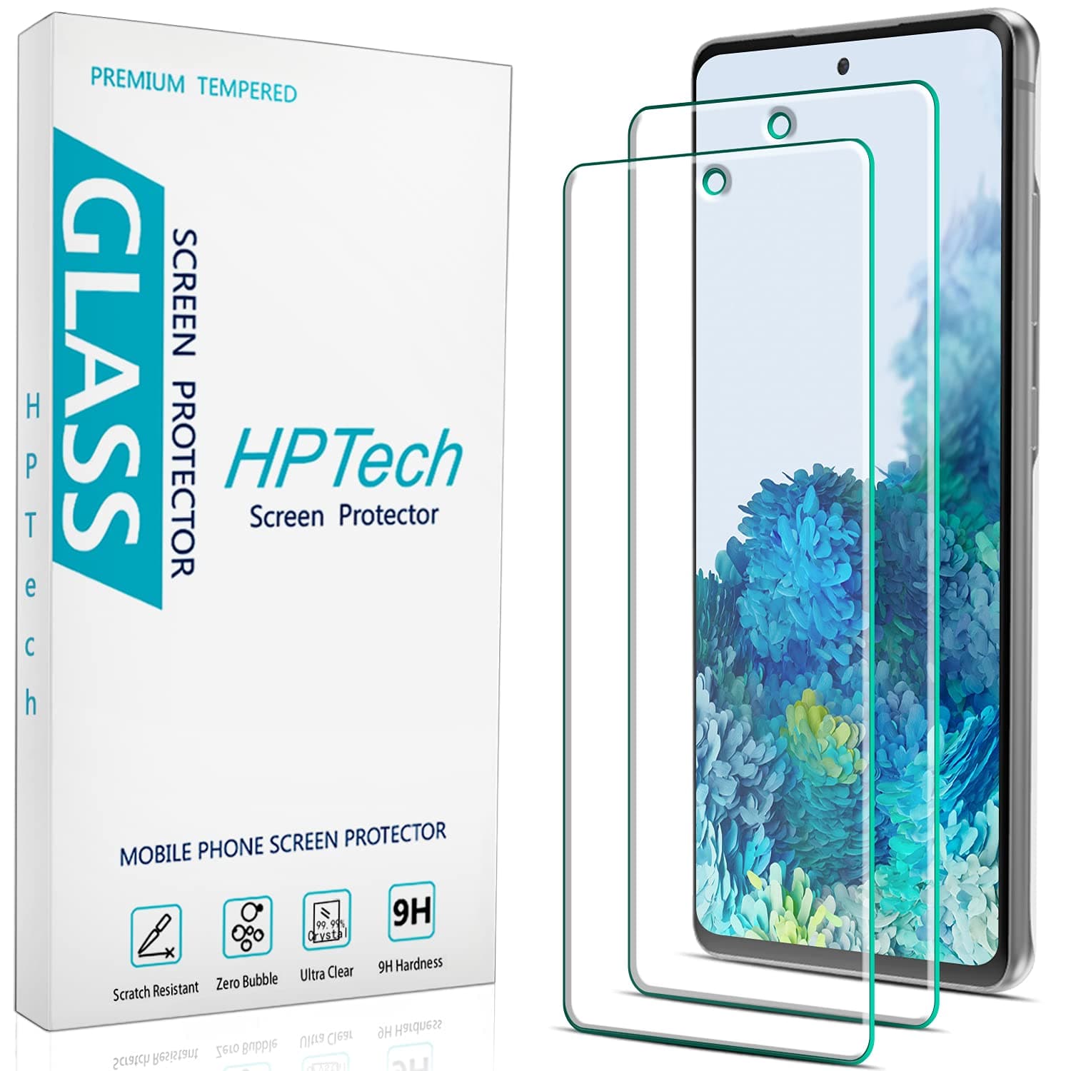 HPTech (2 Pack Designed for Samsung Galaxy S20 FE, Galaxy S20 FE 5G, Galaxy S20 FE 5G UW Tempered Glass Screen Protector, 9H Hardness, Support Fingerprint Reader, Case Friendly