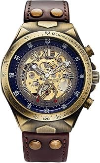 Luxury Automatic Mechanical Men's Leather Belt Fashion Business Bronze Steel Waterproof Skeleton Watches